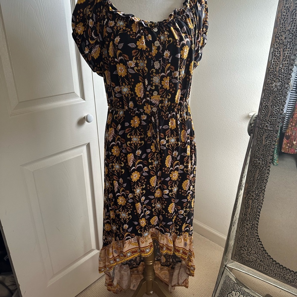 Black and yellow floral high low dress​